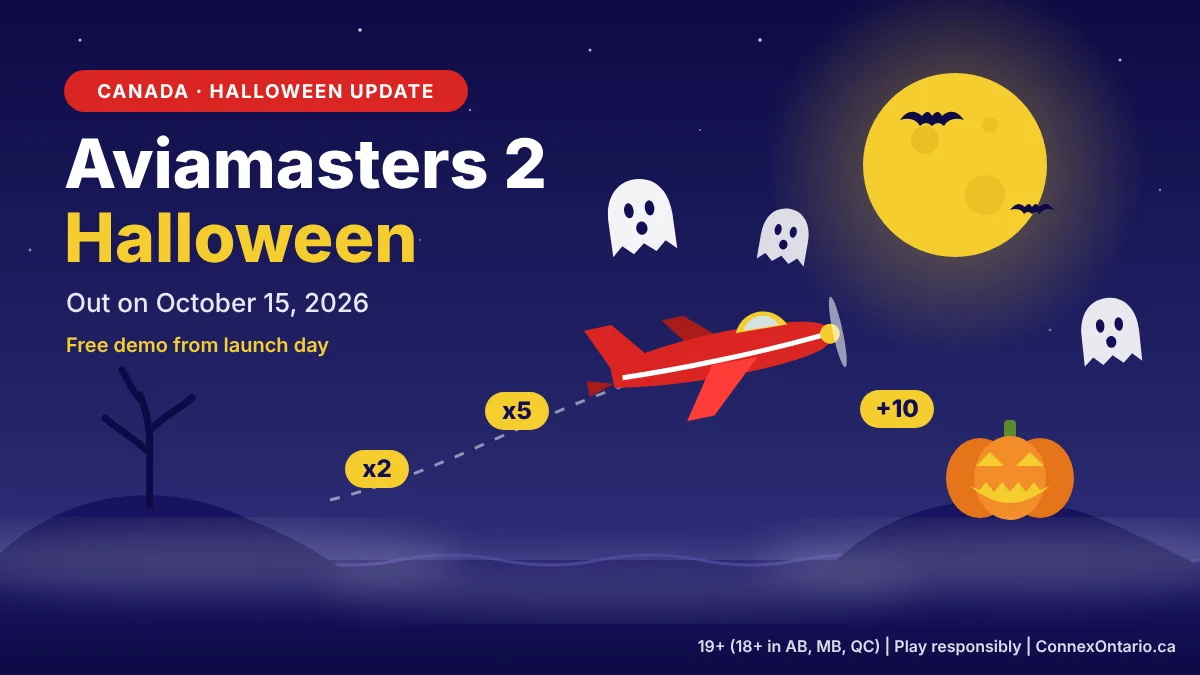 Aviamasters 2 Halloween Canada – red plane flying past ghosts and a jack-o’-lantern under a full moon