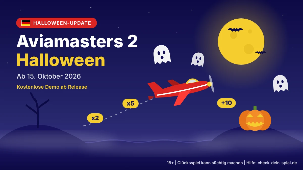 Aviamasters 2 Halloween – rotes Flugzeug fliegt an Geistern und einem Kürbis unter dem Vollmond vorbei